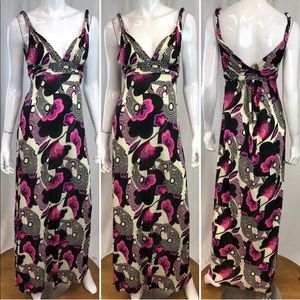 T-bags retro print stretchy draped maxi dress